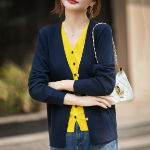 女装 洋气大码 上衣秋冬毛衣 外套女2025新款 秋冬撞色假两件针织开衫
