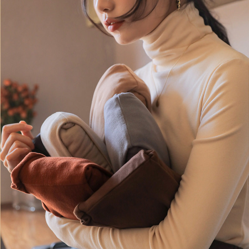 德绒堆堆高领打底衫女款秋冬季磨毛加绒加厚保暖修身高级感长袖