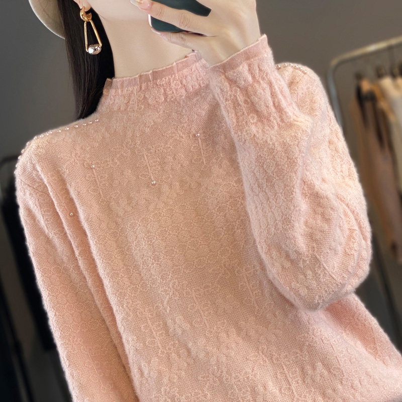 半高领蕾丝打底衫女秋冬季2025新款品牌加厚上衣大码女装针织毛衣