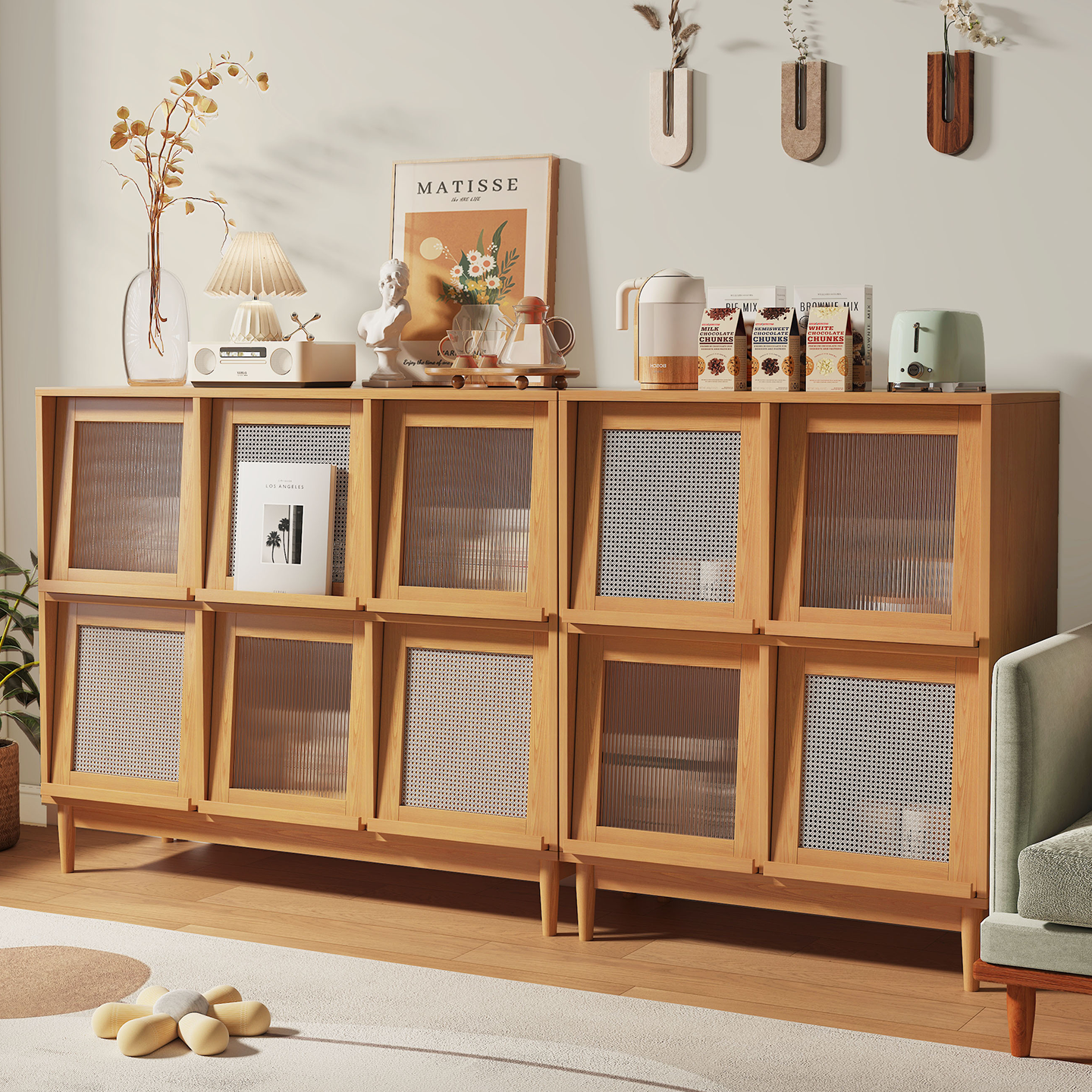 实木餐边柜靠墙一体储物柜