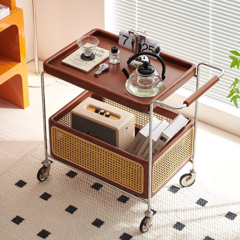 E束中古藤编可移动沙发茶边几