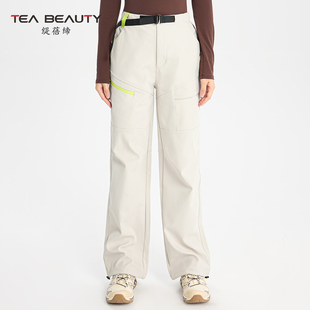 女纯色多口袋束脚裤 风直筒休闲裤 显瘦 Beauty户外工装 Tea