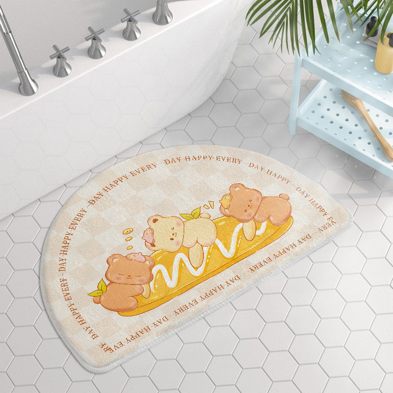 卡通地垫吸水浴室卫生间门口防滑三只熊绒毛地毯门垫卧室厕所脚垫