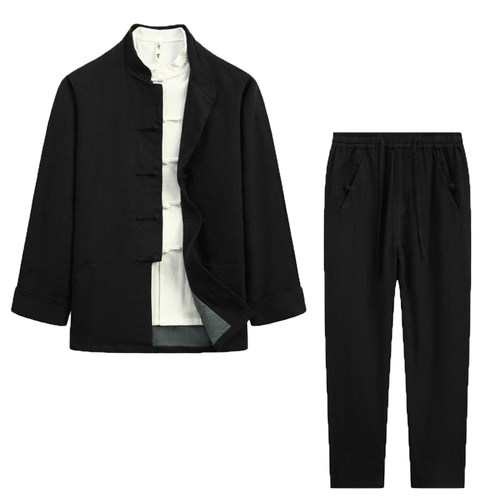 唐装男长袖两件套套装中国风春秋季男士外套中式改良男装汉服男