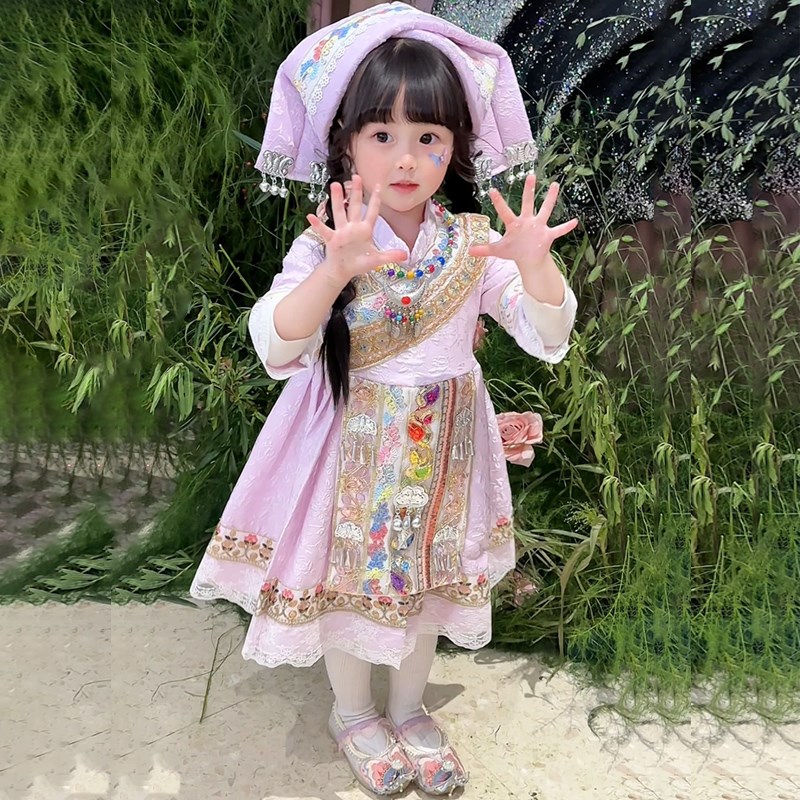 三月三民族服装儿童壮服装女童新款广西壮族2025衣服公主裙演出服