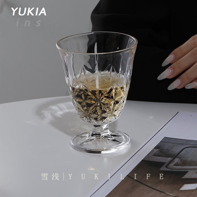 法式凡尔赛复古中古YUKI法式玻璃酒杯 矮脚红酒杯饮料杯子水杯