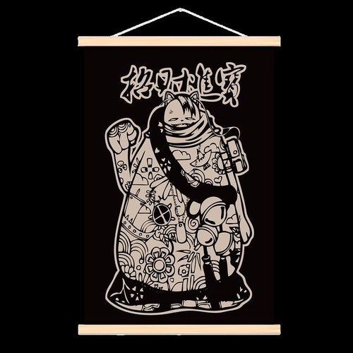 网红招财猫餐厅电表箱遮挡画日式客厅背景墙装饰画免打孔布艺挂画