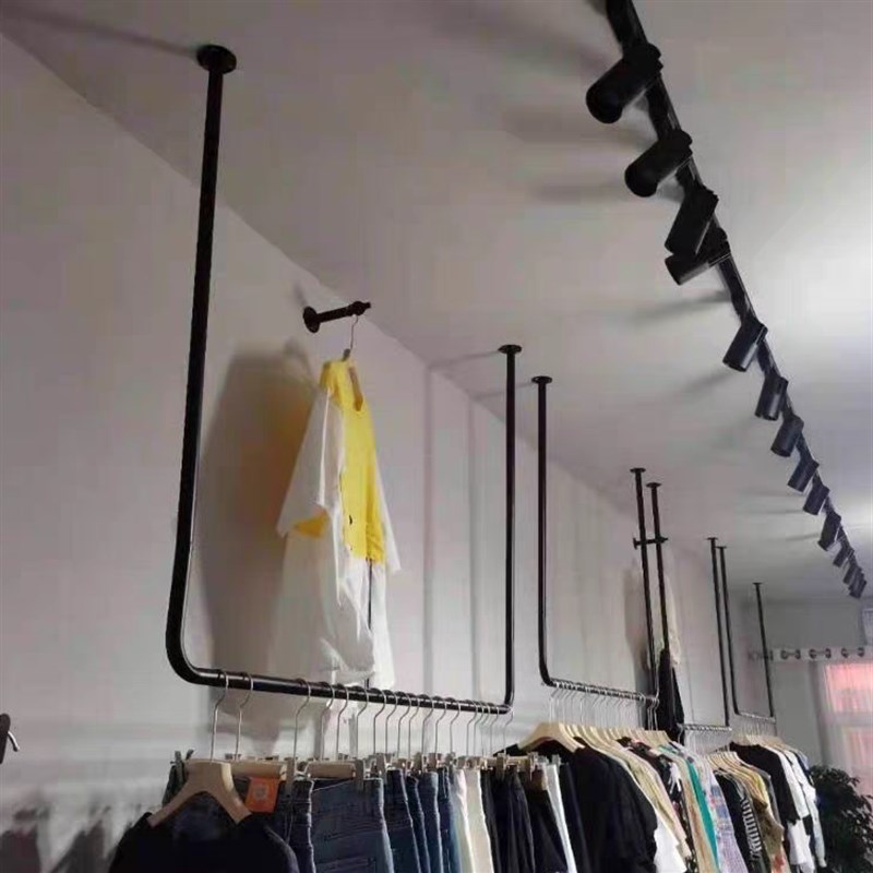 U型悬挂架窗帘纺织服装婚纱展示架女装衣杆黑色倒挂上墙吊架订制