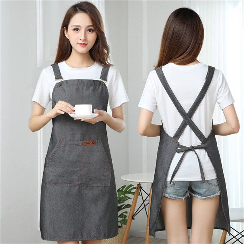 牛仔围裙定制logo广告美甲店饭餐厅餐饮围裙印字工作服女围腰美发