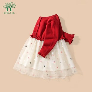 女童连衣裙秋天长袖 公主裙 蕾丝裙婴儿毛衣裙子一2三四5岁儿童秋装