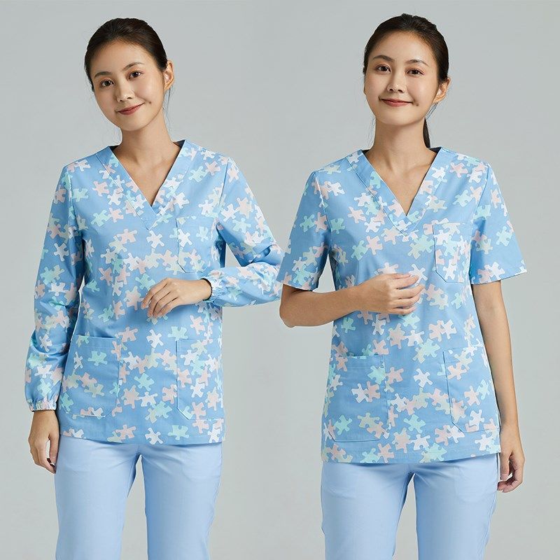 v领碎花洗手衣美容院牙科口腔护士服分体套装女医生长短袖工作服