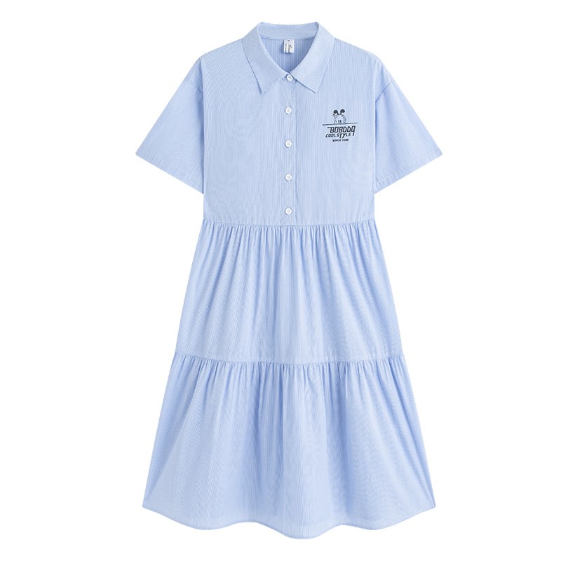 初中生连衣裙2024年新款少女高中学生夏季学院风时尚浅蓝A字裙子