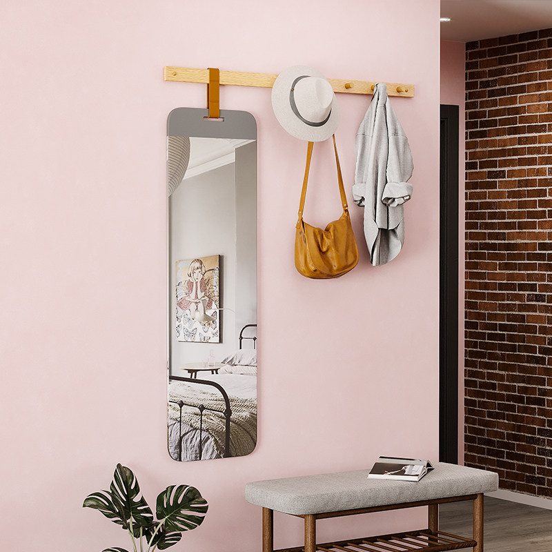 全身穿衣镜服装美容店悬挂试衣镜家用玄关贴墙衣帽架镜子一体组合