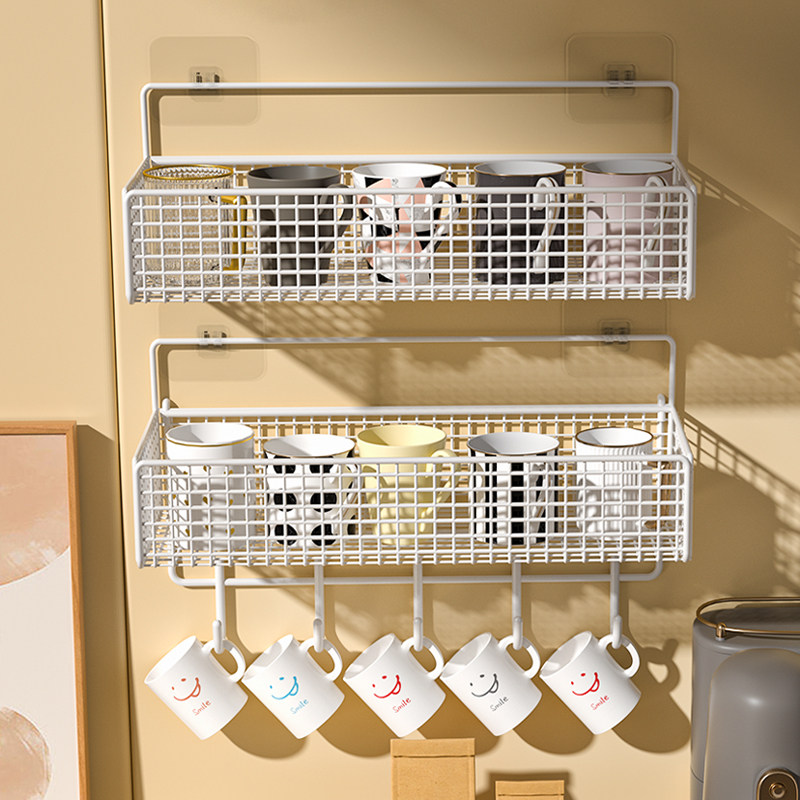 杯子收纳置物架免打孔水杯杯架收纳架挂墙厨房壁挂茶杯放置储物架