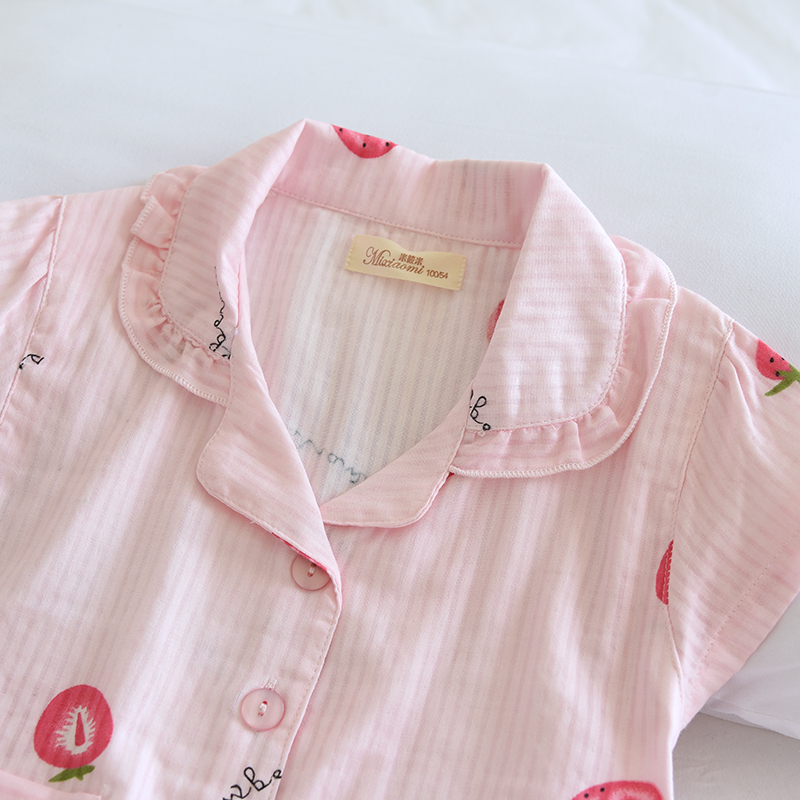 儿童夏季轻薄加密双层纱布女童开衫短袖短裤睡衣公主空调服家居服