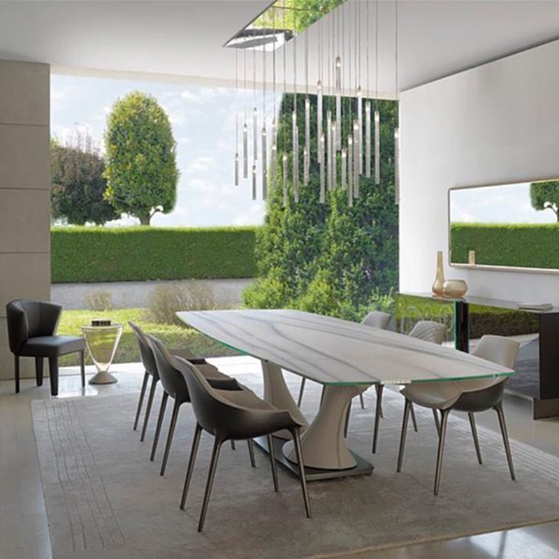 意式轻奢方形大理石餐桌设计师款别墅创意餐台网红西餐桌餐椅组合