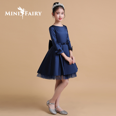 女儿童礼服女童长袖公主裙中大童新年晚会主持人小礼服秋冬晚礼服