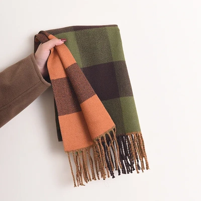 女士格子围巾女韩版百搭秋冬季披肩双面用可爱保暖围脖潮