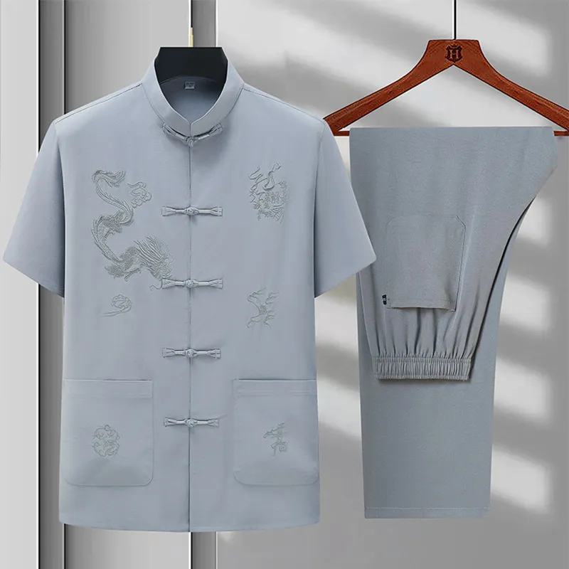 唐装男春夏装外套中国风爷爷薄款棉麻中老年汉服老人衣服爸爸套装