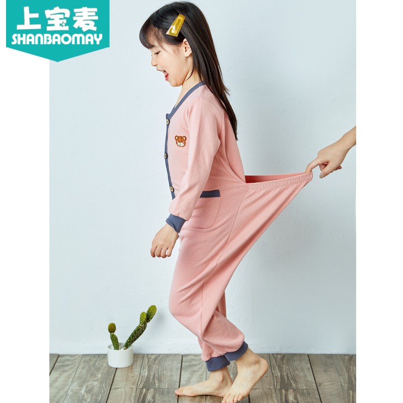 上宝麦春秋冬儿童连体睡衣纯棉男女童宝宝连体睡衣防踢防着凉护肚