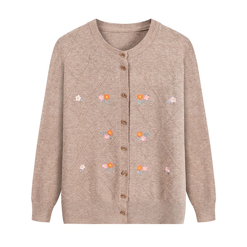 中年妈妈春秋针织打底上衣新款短线衣中老年女T恤小衫薄毛衣外穿