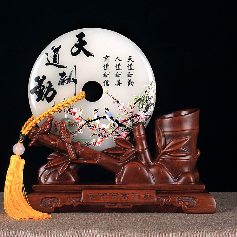 竹子笔筒摆件办公室桌面装饰工艺品平安扣定制礼品毕业礼物送老师