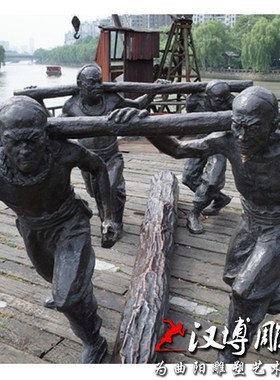 定制做玻璃钢仿铜人物雕塑运河码头工人雕像户外广场公园景区铜雕