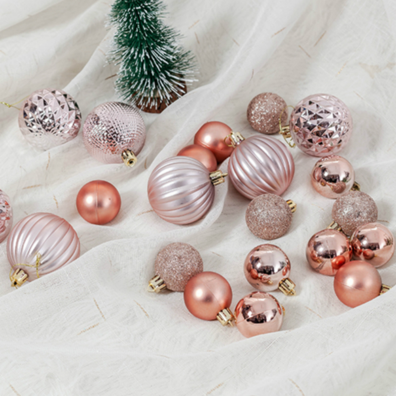 3-10CM香槟金圣诞球商场橱窗挂件吊球圣诞树装饰品塑料球