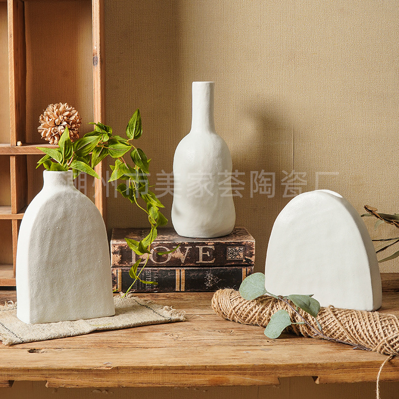 素烧陶瓷花瓶简约日式创意摆件工艺品民宿软装侘寂风家居花瓶