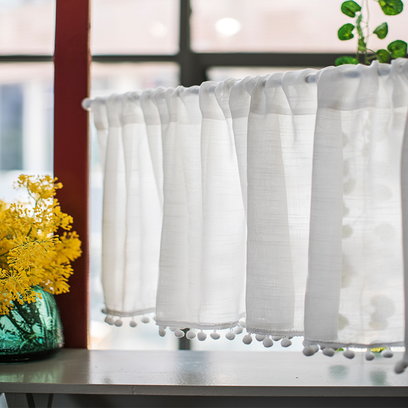 韩式半帘隔断门帘厨房店面短帘咖啡帘免打孔粘贴式白色窗帘窗纱帘