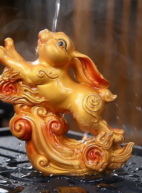 十二生肖兔家居摆件创意客厅办公室茶室桌面装饰摆件茶宠可养变色