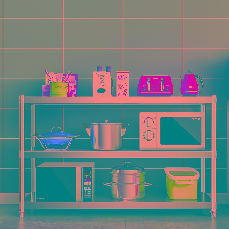 厨房餐边柜304不锈钢三层架置物架落地柜子收纳微波炉桌面储物货