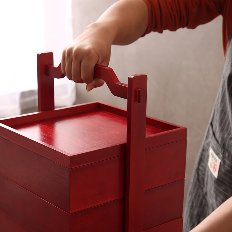 火锅店托盘民宿早餐新婚饼盒餐具点心盒意境菜酒店碟子竹制红提篮