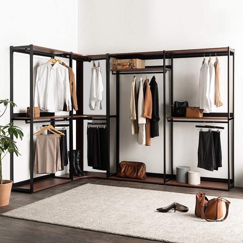 步入式衣帽间柜子组合金属开放衣柜落地卧室铁艺转角置物架子组装