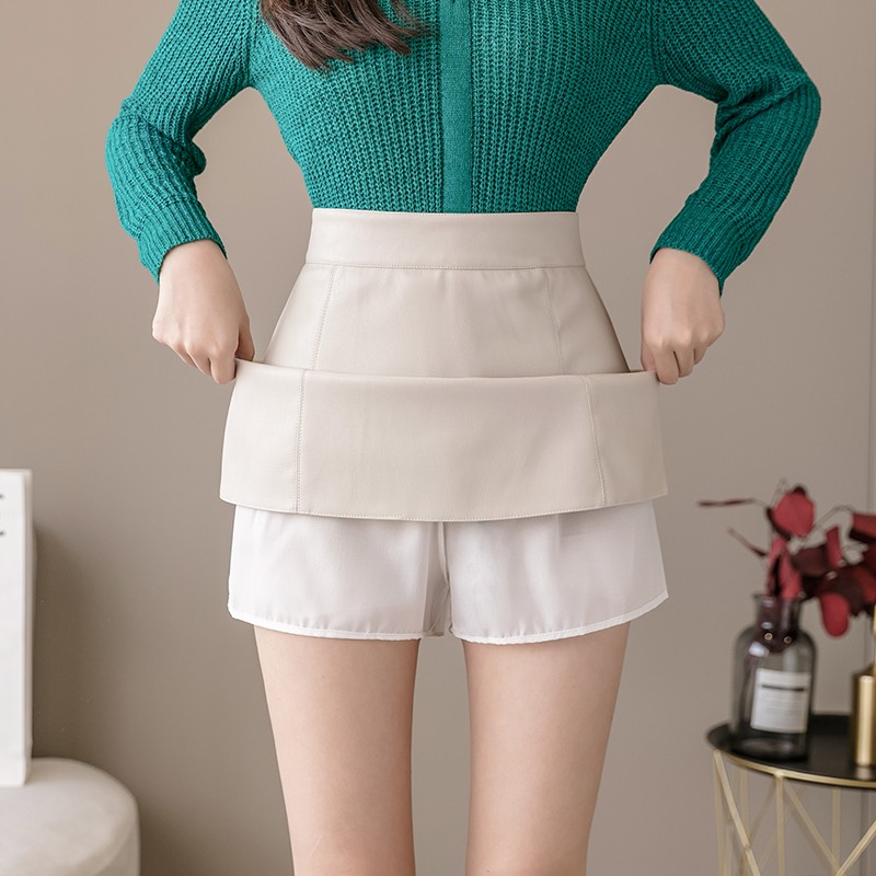 pu小皮裙女春秋2021新款高腰包臀短裙休闲拼接显瘦a字裙半身裙子