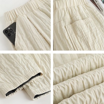 新国标2024新款休闲高腰阔腿裤女羽绒轻薄外穿九分时尚直筒小个子