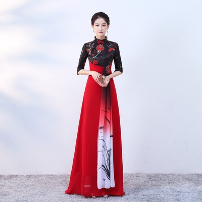 大合唱团演出服女长裙气质2024新款中国风舞台走秀旗袍晚礼服长款