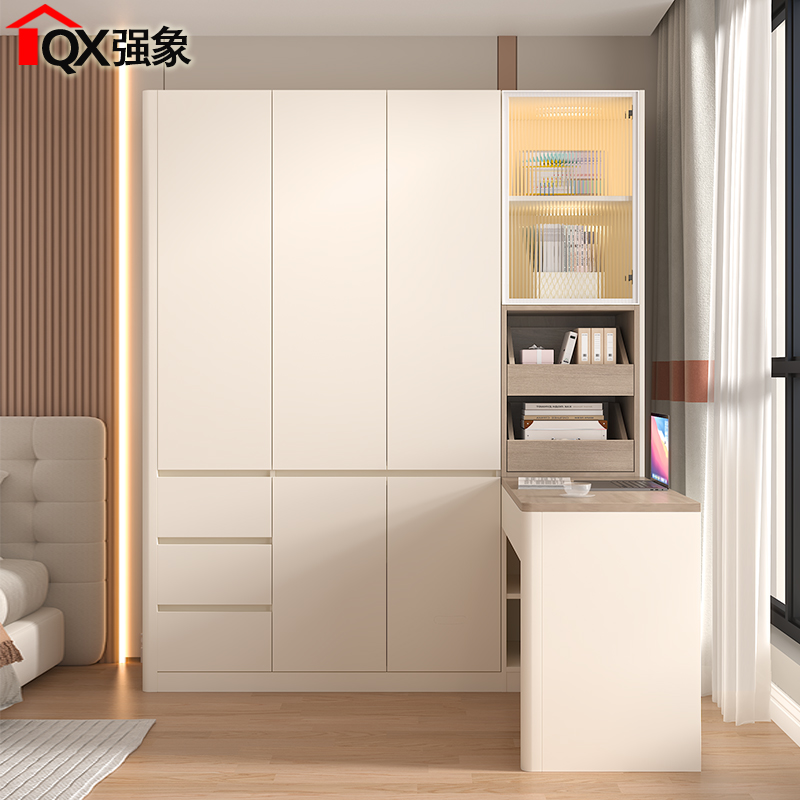 转角书桌衣柜一体家用卧室小户型L型书桌书架电脑桌组合定制A53