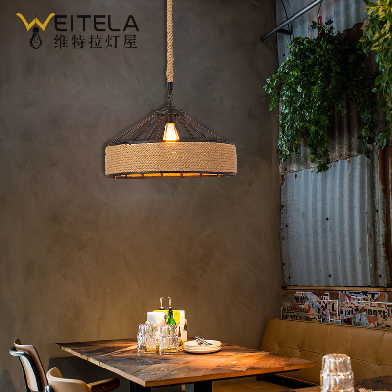 美式乡村复古铁艺吊灯麻绳灯工业风钻面创意餐厅咖啡厅吊灯酒吧