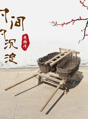 老式推车民d俗怀旧老物件单轮手推车老木车旧木板车农家院装饰摆