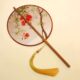 金檀木凌霄花汉服团扇苏工腰扇可折叠新唐精品竹扇国风古代圆形扇