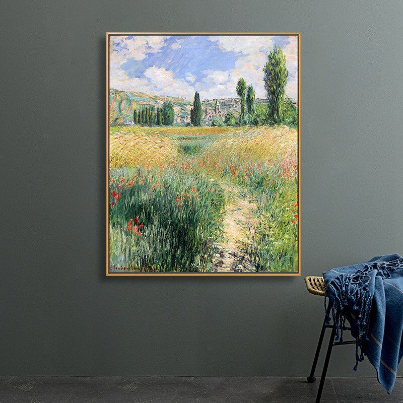 莫奈装饰画客厅挂画餐厅玄关沙发背景墙印象派风景壁画油画布喷绘