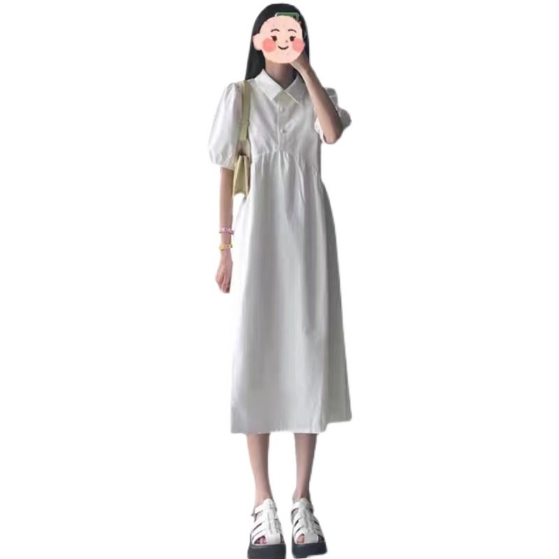 法式学生薄款气质长裙女装2024年新款早春装白色衬衫连衣裙子夏装