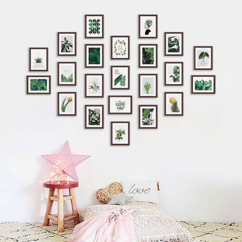 卧室心形照片墙背景墙实木相框挂墙组合洗照片免打孔空白墙面装饰