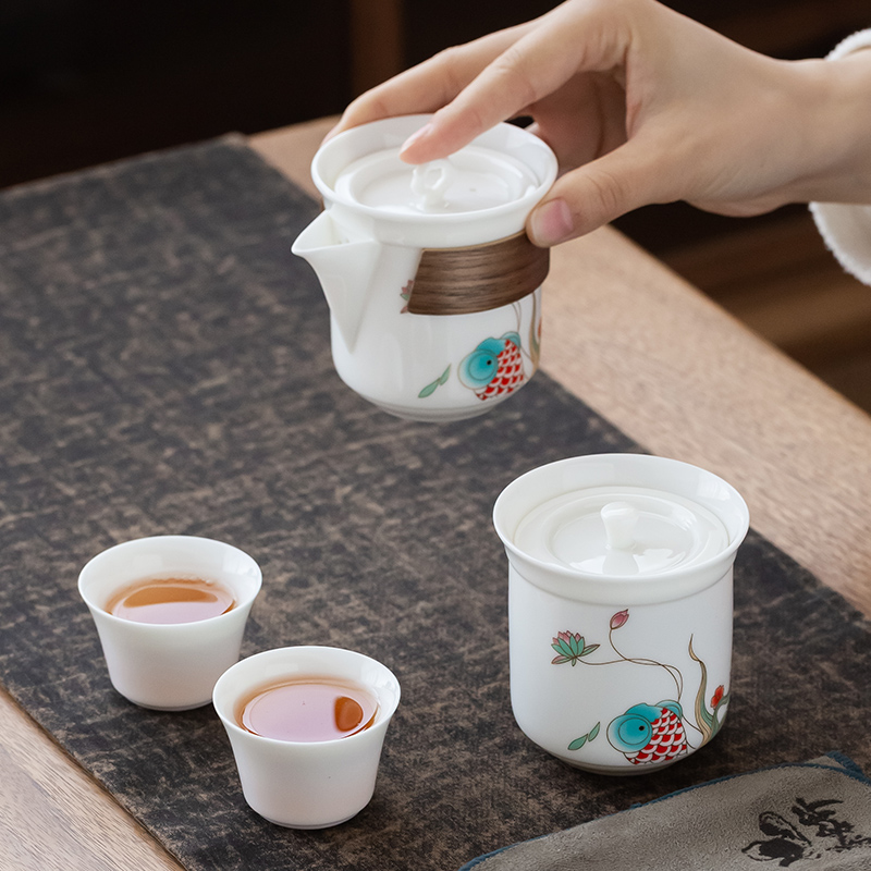 德化陶瓷户外功夫茶具包套装便携式一壶两杯小套茶壶茶杯一体单人
