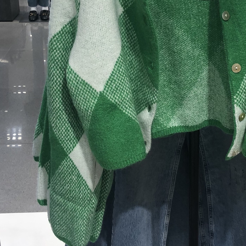 ZAR女装早秋新款菱形格提花针织外套开衫5755112查罗05755112500