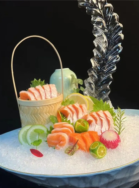 海鲜姿造装饰竹筒鲑鱼刺身装饰品干冰竹筒小竹木筒姿造小摆件品