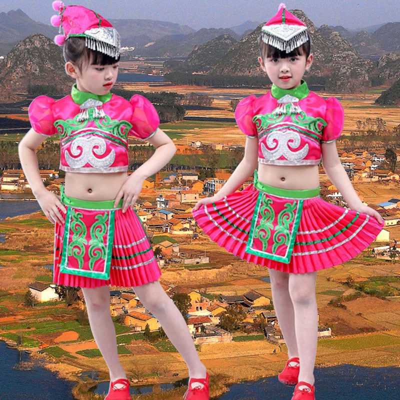 儿童少数民族苗族男女童演出服三月三服装少数民彝黎瑶畲羌土家族
