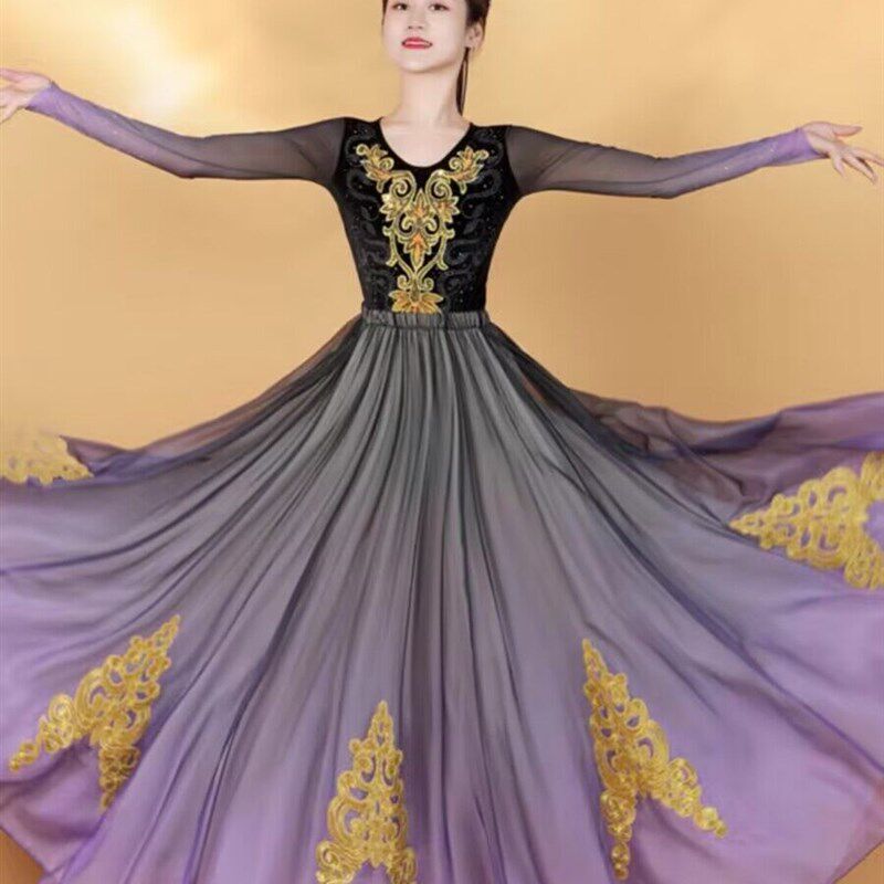 新款成人高档新疆舞蹈演出服女大摆裙维吾族舞练习裙艺考表演服装