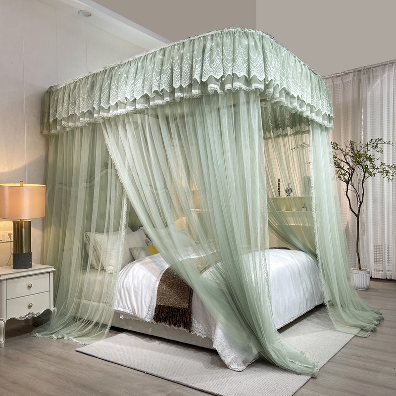 2023新款防尘导轨蚊帐加密家用卧室高级U型轨道升降伸缩支架落地